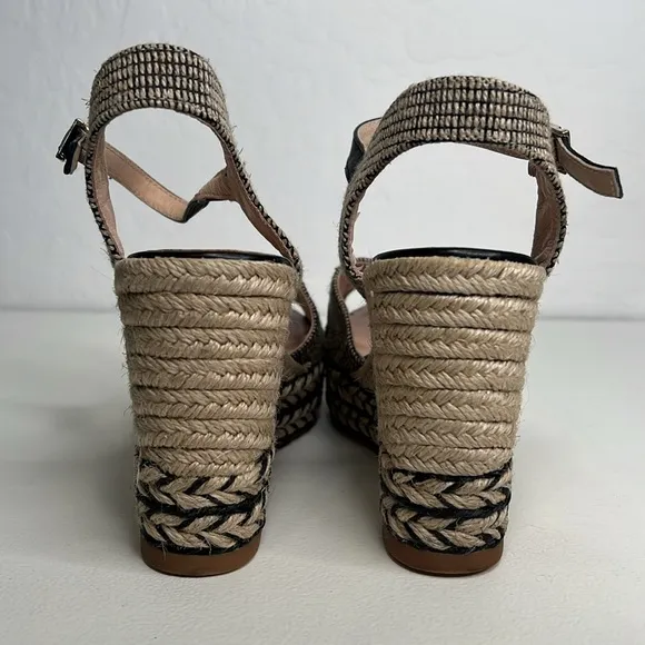 Viscata Empuria Canvas Espadrille Sandal Wedges black tan size 40 aka size 9