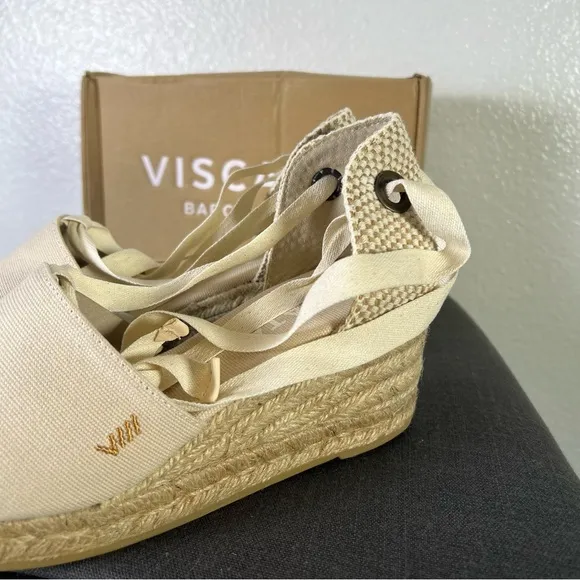 Viscata Escala Espadrille Canvas Wedges w/Sleek Ankle Laces Size 39 EUR Size