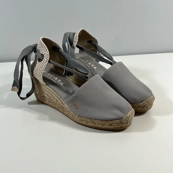 Viscata Fosca Suede Lace Up Espadrille Wedges Sz 8/39 NWOB Ankle Ties Summer