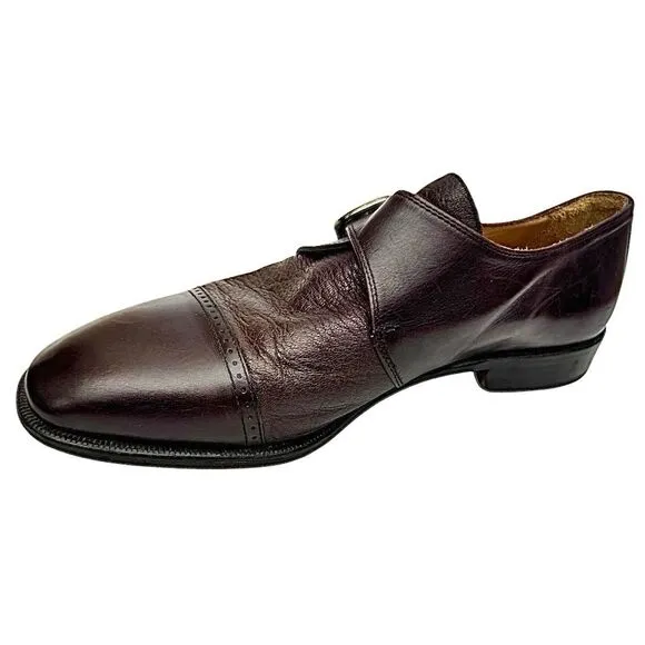 Vito Papolo Mens Shoes Loafers Cap Toe Monk Strap Brown Size 9 Medium Pre-Owned