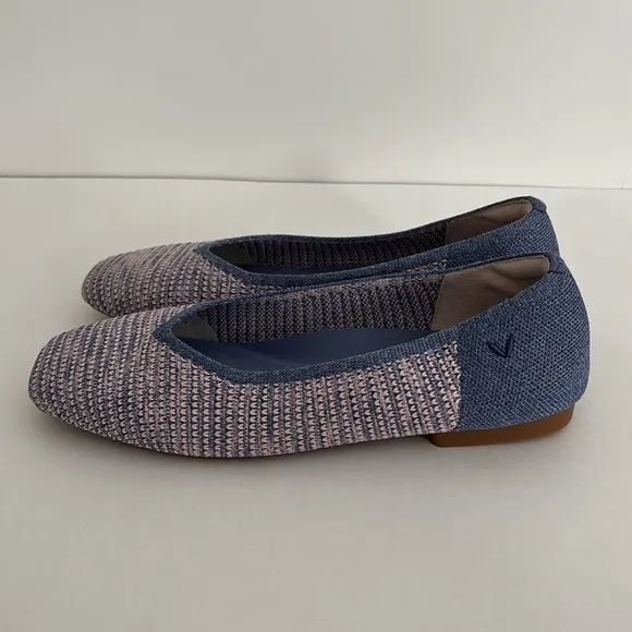 Vivaia Blue Pink Knit Stretch Comfort Ballet‎ Flats Square Toe Womens Size 40.5