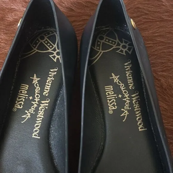 Vivienne Westwood for Melissa  Space Love Ballet Flats - Black/Gold  Size 7