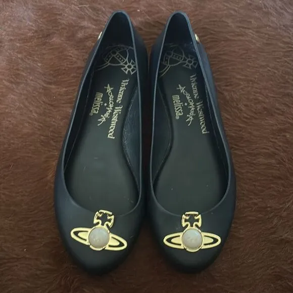 Vivienne Westwood for Melissa  Space Love Ballet Flats - Black/Gold  Size 7