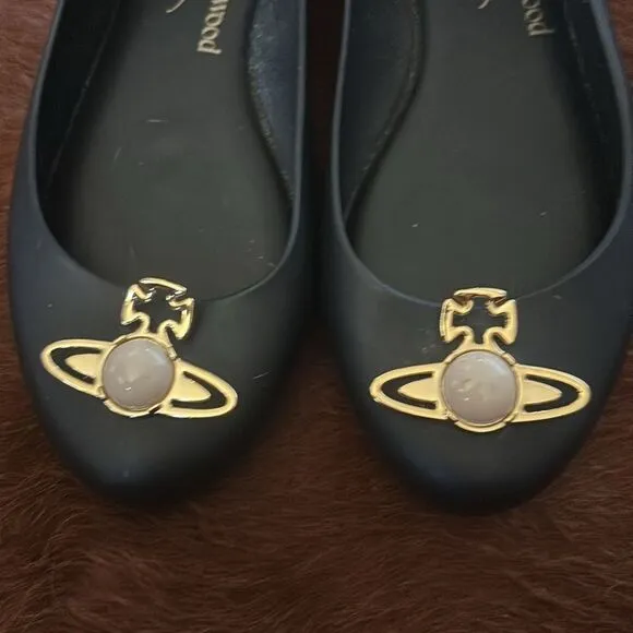 Vivienne Westwood for Melissa  Space Love Ballet Flats - Black/Gold  Size 7