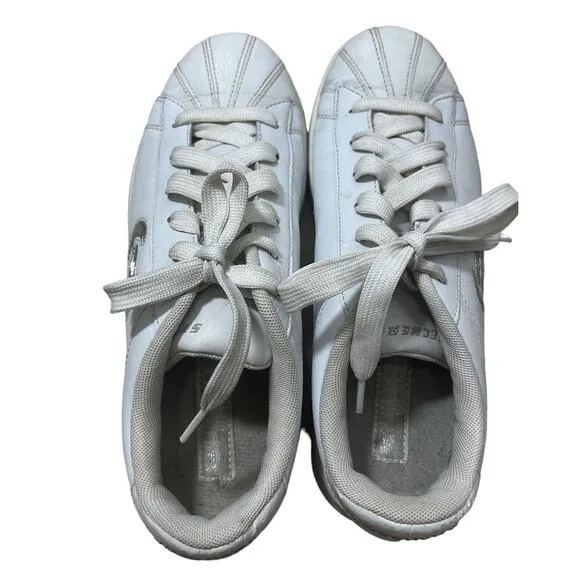 Vtg Skechers White Sneakers 10 Leather Silver Logo Y2k 1990s Shoes WSL Lace up