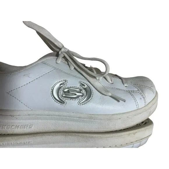 Vtg Skechers White Sneakers 10 Leather Silver Logo Y2k 1990s Shoes WSL Lace up