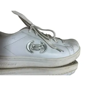 Vtg Skechers White Sneakers 10 Leather Silver Logo Y2k 1990s Shoes WSL Lace up