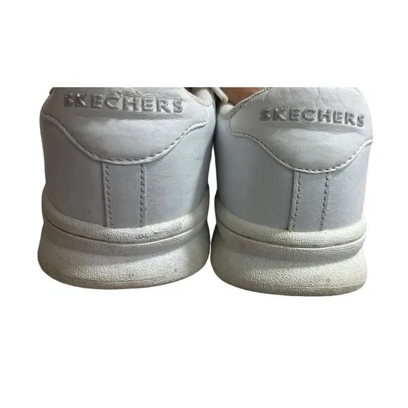 Vtg Skechers White Sneakers 10 Leather Silver Logo Y2k 1990s Shoes WSL Lace up