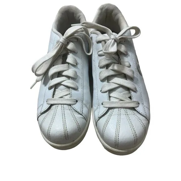 Vtg Skechers White Sneakers 10 Leather Silver Logo Y2k 1990s Shoes WSL Lace up