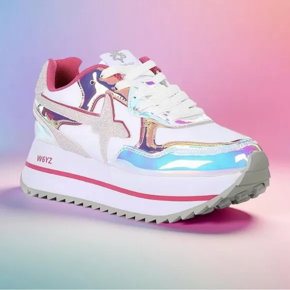 W6YZ  Hot Pink and White Chunky Platform Sneakers