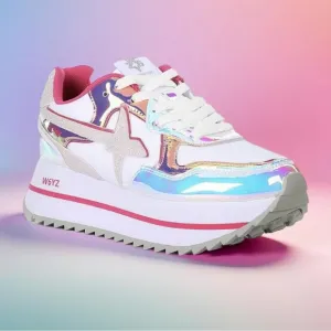 W6YZ  Hot Pink and White Chunky Platform Sneakers