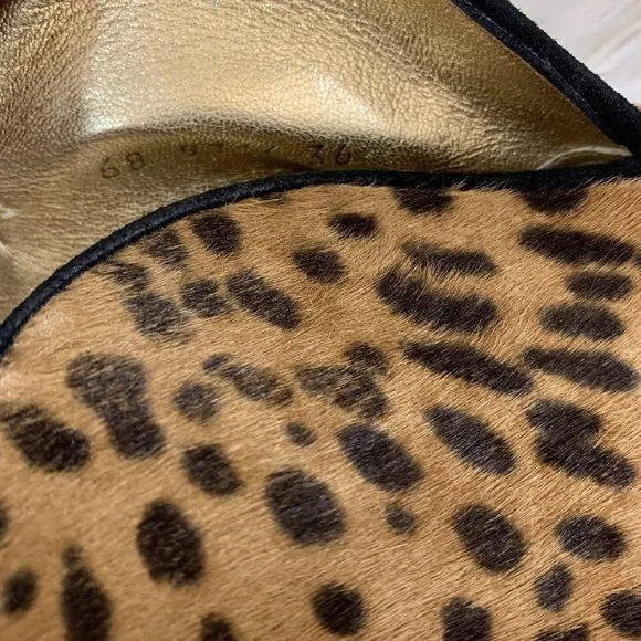Walter Steiger Leopard Animal Pony Calf Hair Pointed Toe Flats Slip On Womens 36