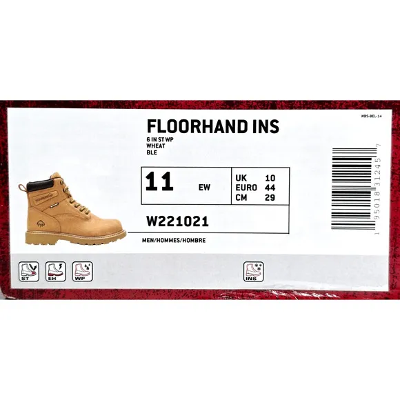 Wolverine Floorhand Ins Steel-Toe 6&quot; Men's Size 11 EW Wheat Work Boots W221021