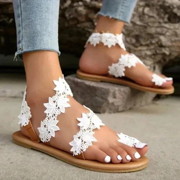 Women Appliques Decor Slingback Thong Sandals, Fashion Summer Flat Sandals
