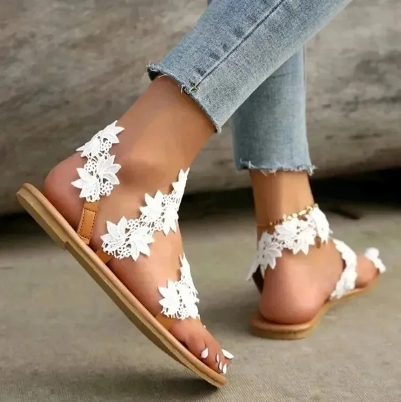 Women Appliques Decor Slingback Thong Sandals, Fashion Summer Flat Sandals