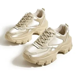 Women's Chunky Platform Hologram Casual Lace-Up Walking Sneakers