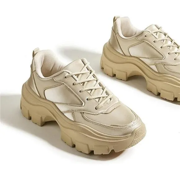 Women's Chunky Platform Hologram Casual Lace-Up Walking Sneakers