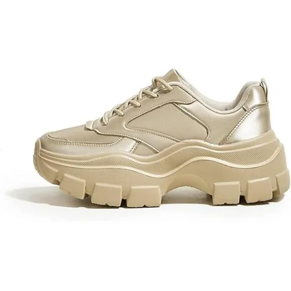 Women's Chunky Platform Hologram Casual Lace-Up Walking Sneakers