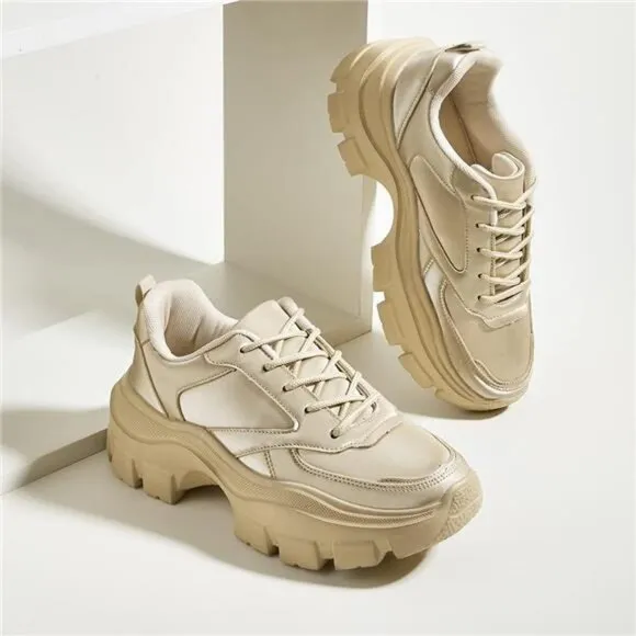 Women's Chunky Platform Hologram Casual Lace-Up Walking Sneakers