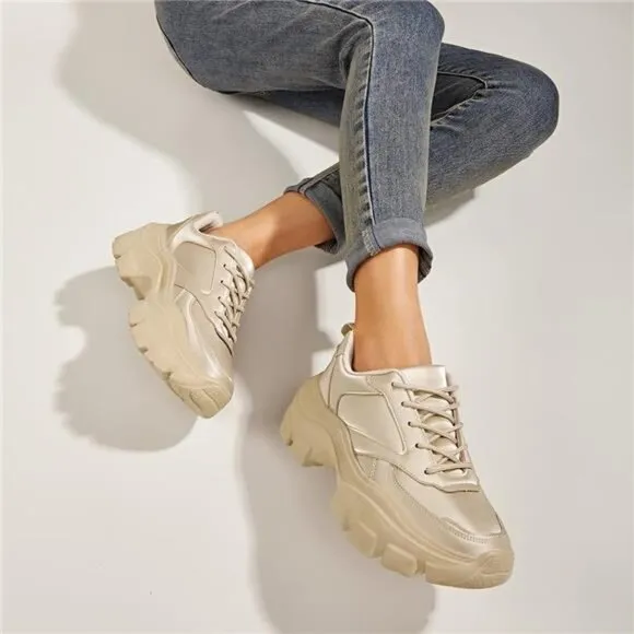 Women's Chunky Platform Hologram Casual Lace-Up Walking Sneakers