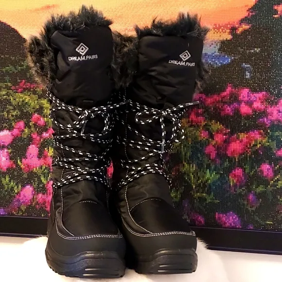 Womens Dream Pairs Winter Waterproof Faux Fur Mid-Calf Hiking Boots