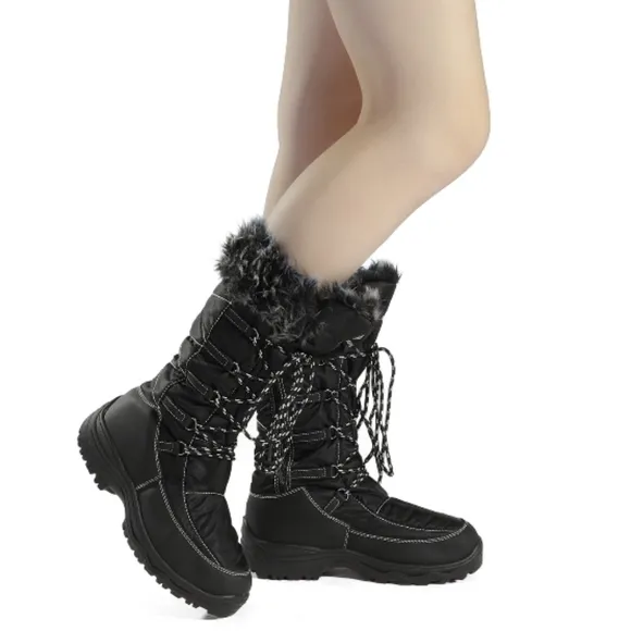 Womens Dream Pairs Winter Waterproof Faux Fur Mid-Calf Hiking Boots