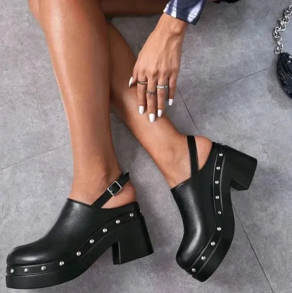 Women's Fashionable Black Wedge Heel Thick Platform Shoes