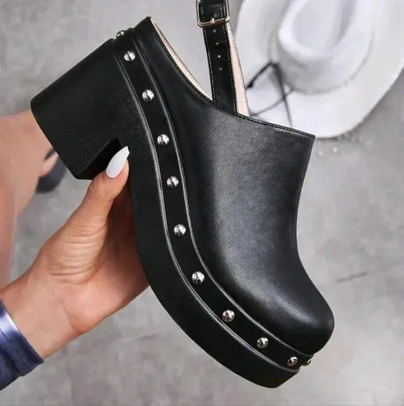 Women's Fashionable Black Wedge Heel Thick Platform Shoes