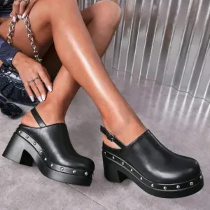 Women's Fashionable Black Wedge Heel Thick Platform Shoes