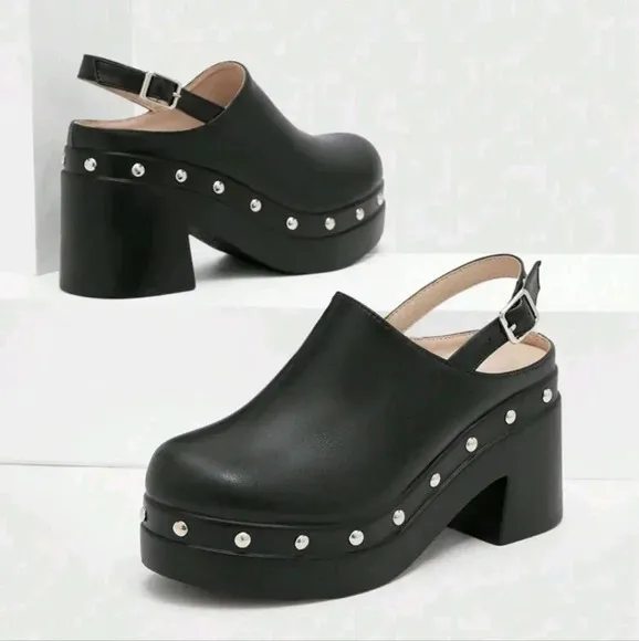 Women's Fashionable Black Wedge Heel Thick Platform Shoes