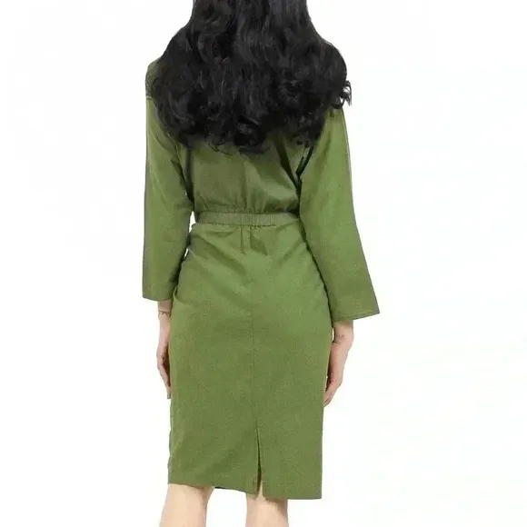 Women’s Military Green Pencil Dress Size Small Slim Fit Trendy Office Chic Fall‎