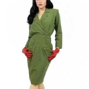 Women’s Military Green Pencil Dress Size Small Slim Fit Trendy Office Chic Fall‎