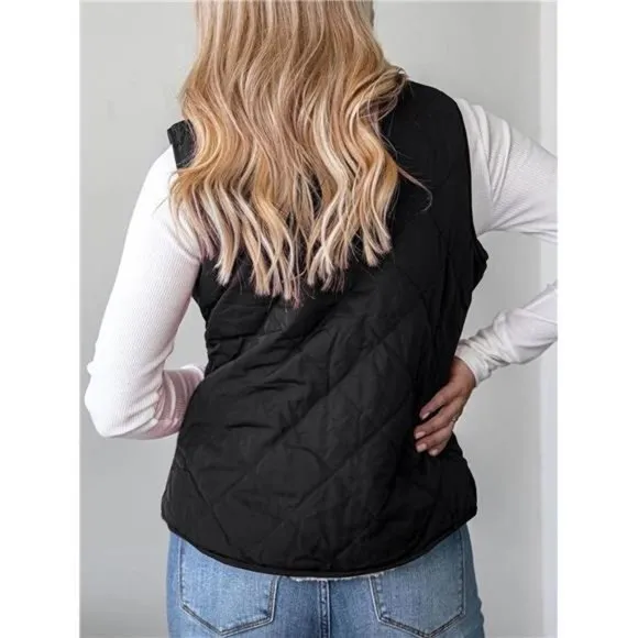 Women's Reversible Sherpa Vest Quilted Zip Fleece Padded Gilet with Pockets
