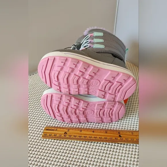 Wonder Nation Girls Size 7 Tall Bungee Closure Snow Boots Pink/Grey Waterproof