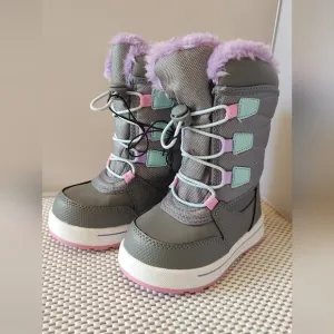 Wonder Nation Girls Size 7 Tall Bungee Closure Snow Boots Pink/Grey Waterproof
