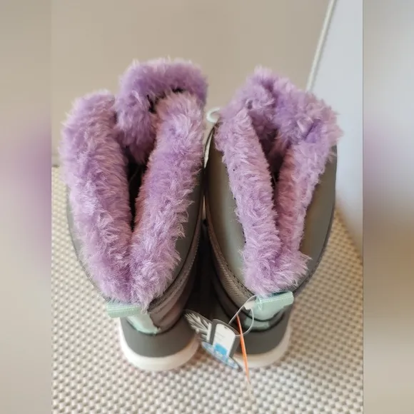 Wonder Nation Girls Size 7 Tall Bungee Closure Snow Boots Pink/Grey Waterproof