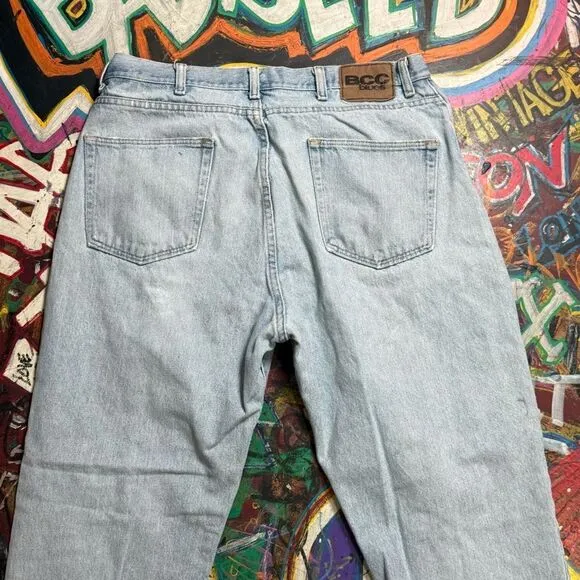 Y2K BCC Blues Distressed Light Wash Jeans - Men’s 36x30 - Camo-Lined Rips