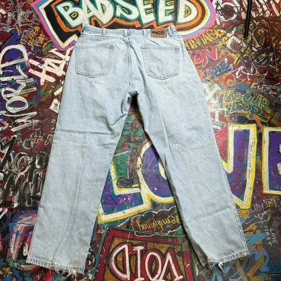 Y2K BCC Blues Distressed Light Wash Jeans - Men’s 36x30 - Camo-Lined Rips