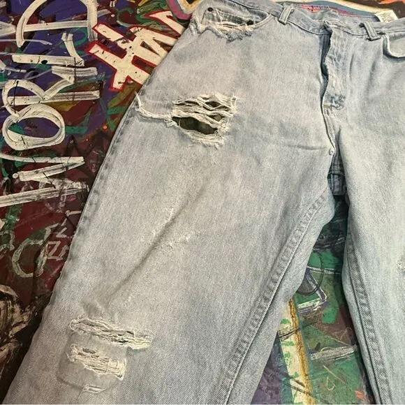 Y2K BCC Blues Distressed Light Wash Jeans - Men’s 36x30 - Camo-Lined Rips