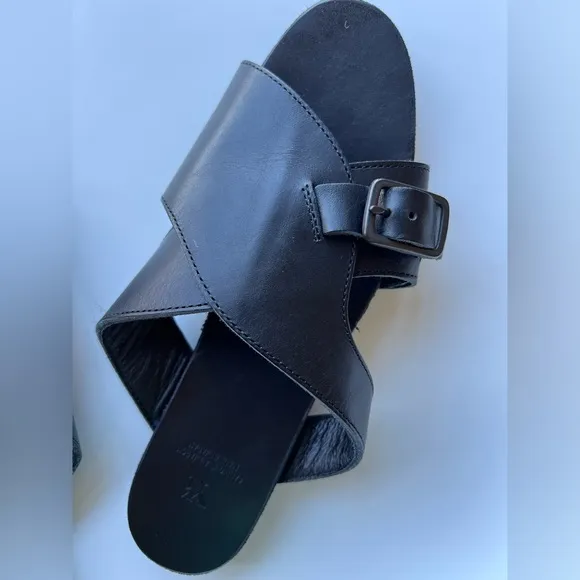 Yohji Yamamoto Sandals Semi-Gloss Tanned Leather Flat Black Size 6,5