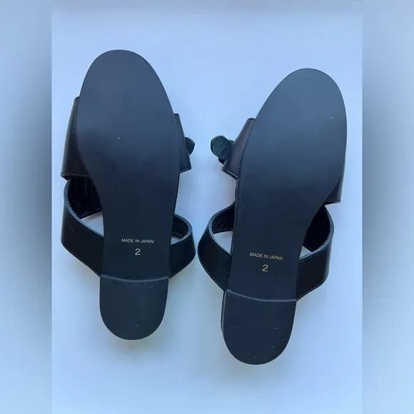 Yohji Yamamoto Sandals Semi-Gloss Tanned Leather Flat Black Size 6,5