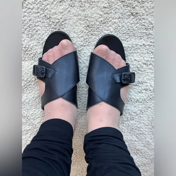 Yohji Yamamoto Sandals Semi-Gloss Tanned Leather Flat Black Size 6,5