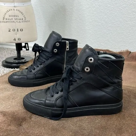 Zadig and Voltaire ZV1747 High Flash Sneakers Zipper Lightning Bolt High Top