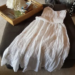 ZARA Bright White Embroidered Spaghetti Strap Full Tiered Maxi Dress