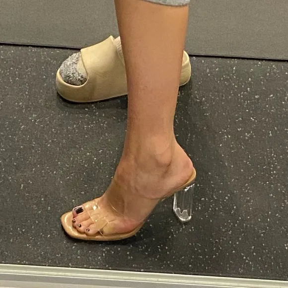 Zara clear strappy vinyl heeled sandals 6.5 like new