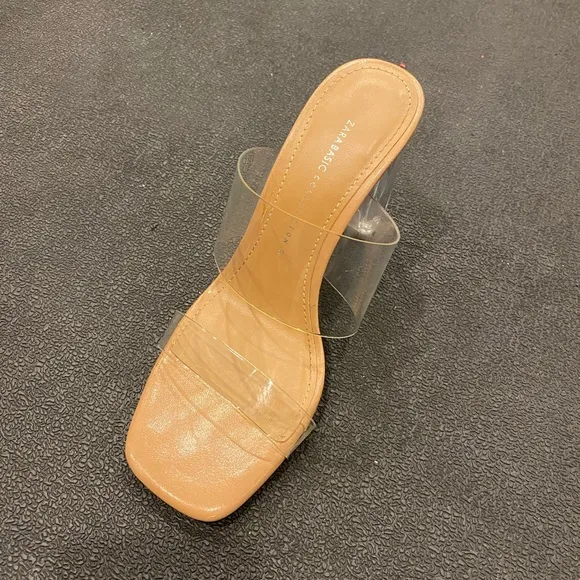 Zara clear strappy vinyl heeled sandals 6.5 like new