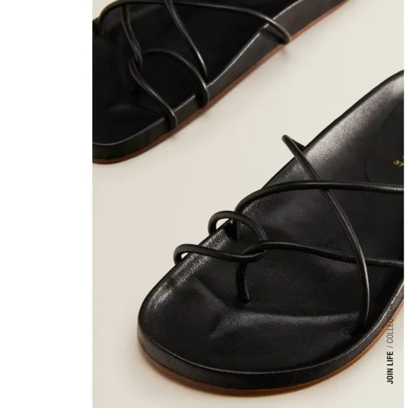 ZARA HOME 100% LEATHER BLACK STRAPPY SANDALS
