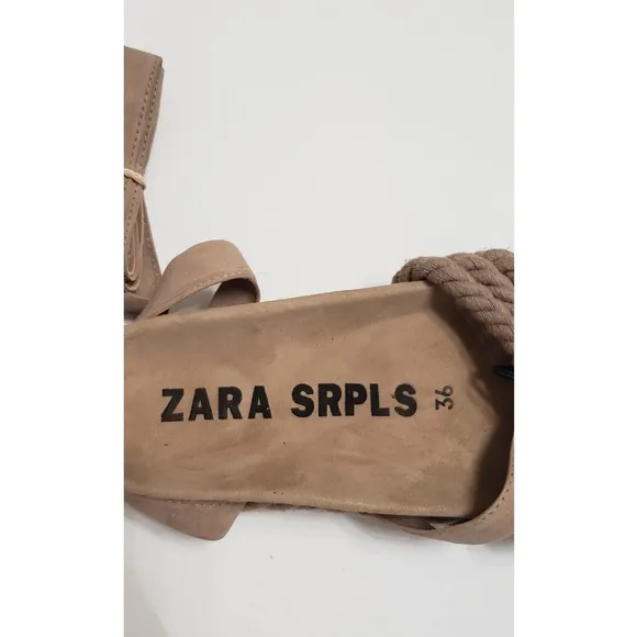 ZARA SRPLS Leather Lace Up Espadrilles Women's Size 6