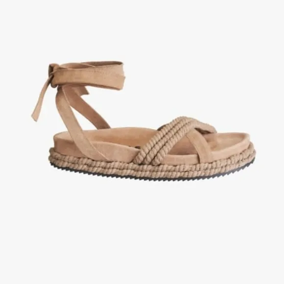 ZARA SRPLS Leather Lace Up Espadrilles Women's Size 6