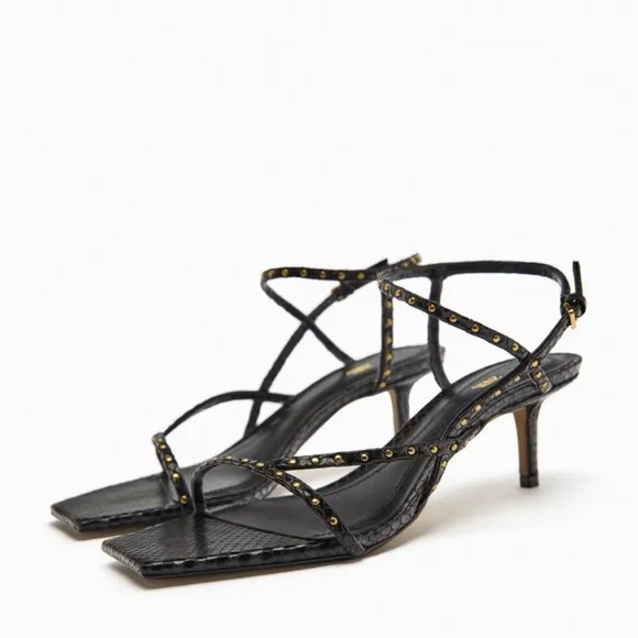 Zara studded leather heeled sandals